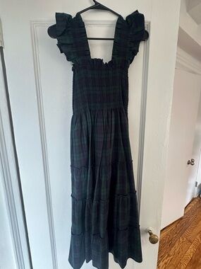 Hill House Plaid Midi Dress in Dark Green & Navy Tartan